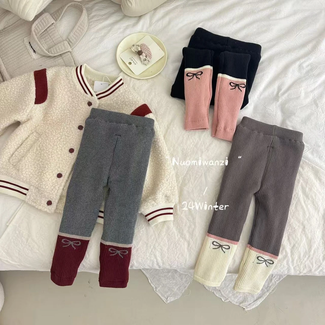 丸子十【现货】儿童韩系拼接蝴蝶结加厚打底裤（冬款）WZJ-（T）8151