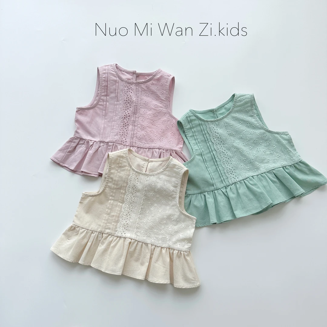 丸子十【现货】儿童韩系舒适百搭无袖百褶T恤（夏款）WZJ-7016