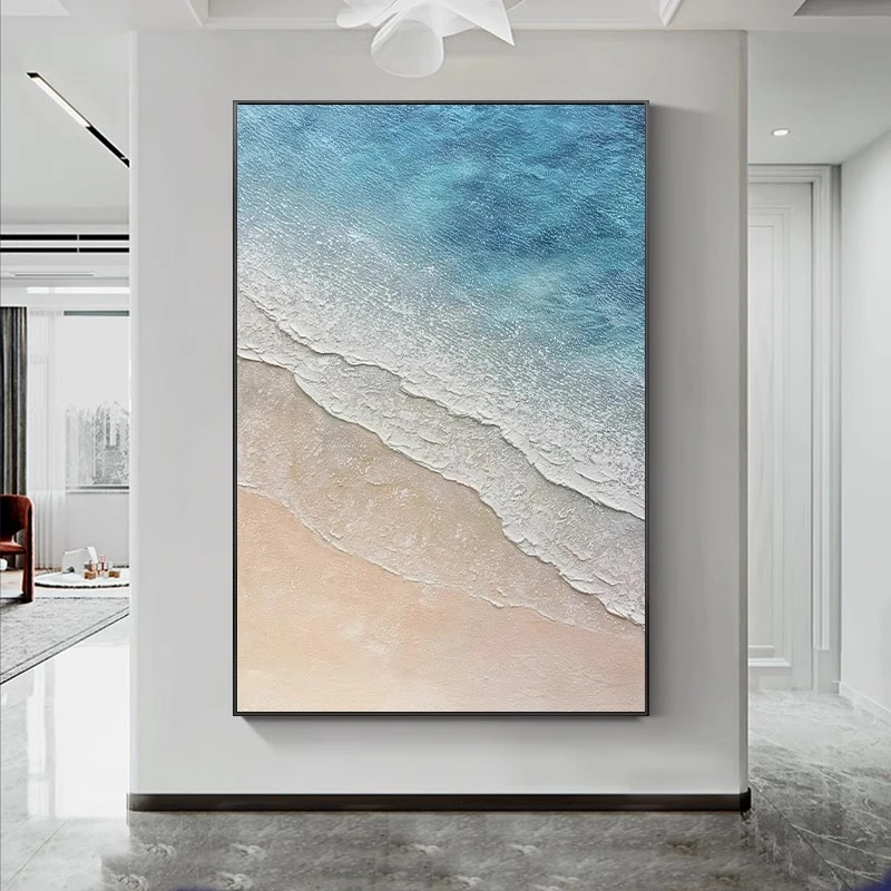 纯手绘油画【荧光海】大海抽象装饰画立体肌理轻奢竖版玄关客厅挂画