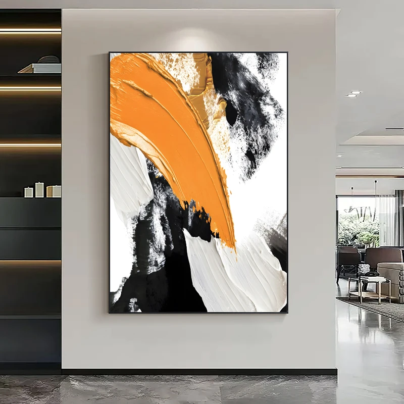 手绘油画【心想事橙】现代简约客厅沙发挂画抽象肌理画玄关装饰画
