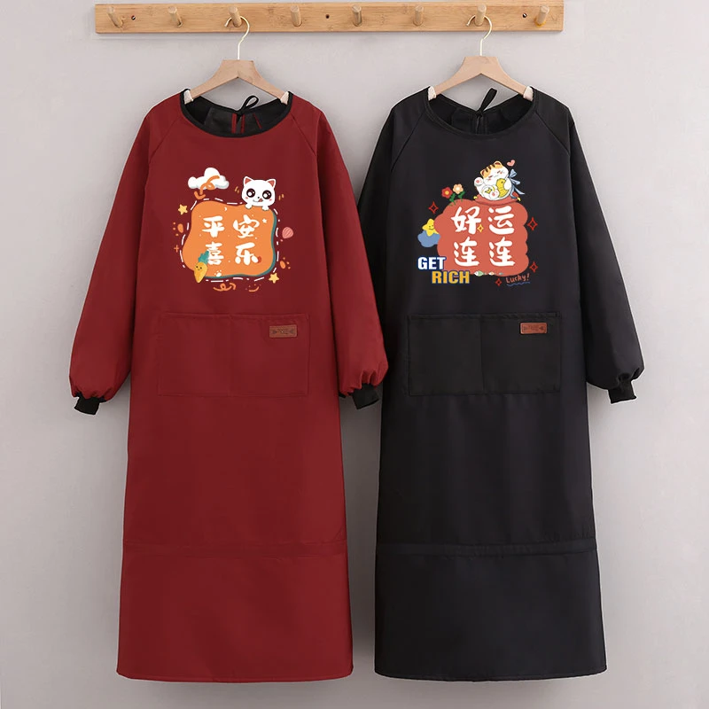 新款洋气加绒围裙家用厨房餐饮防水防油污反穿罩衣男女工作服定制