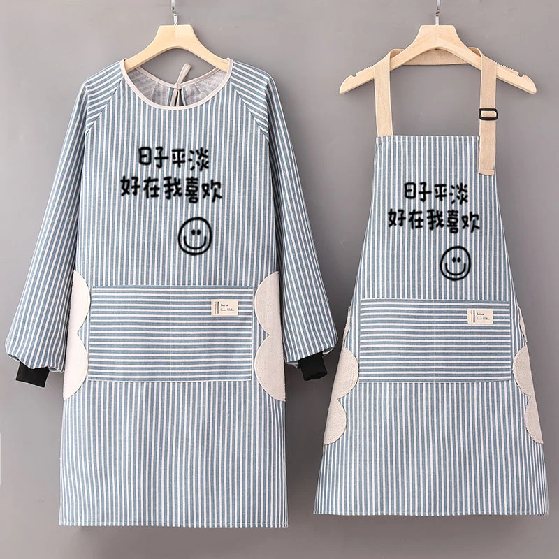 简约洋气棉麻长袖围裙厨房家用做饭防污透气罩衣男女工作服定制