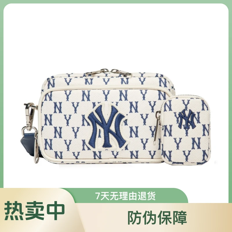 MLB纽约洋基队 相机包 复古老花满印字母大Logo子母包单肩斜挎包
