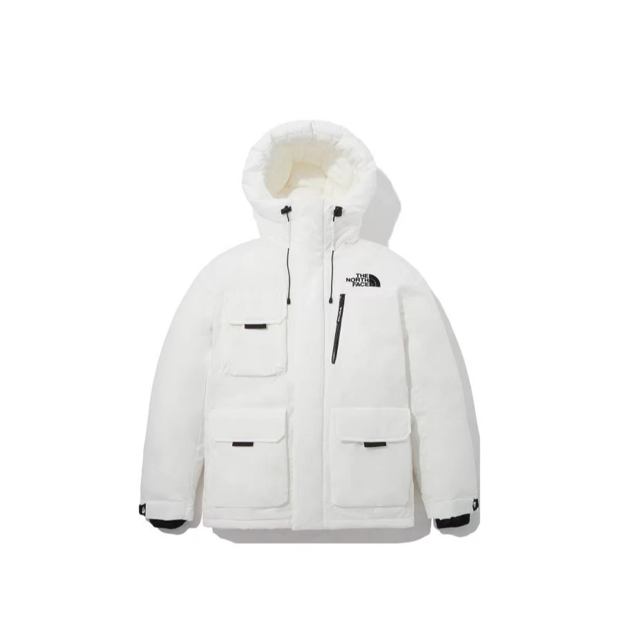 北面THE NORTH FACE冬季保暖多口袋抽绳连帽羽绒服男女同款白色