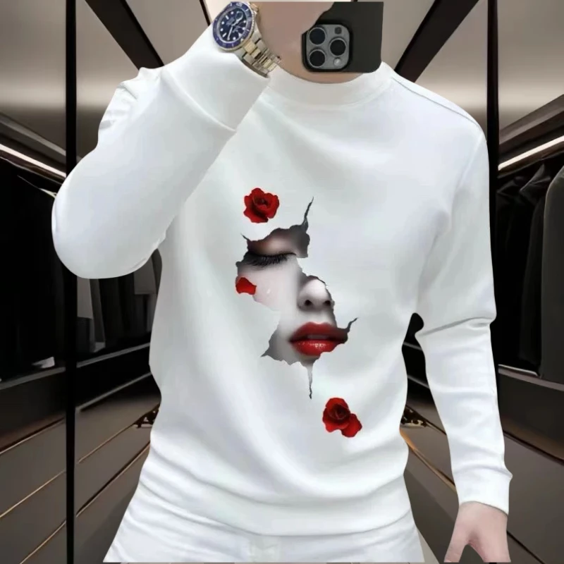 秋冬男士潮流时尚百搭圆领套头长袖高品质休闲轻奢印花韩版卫衣