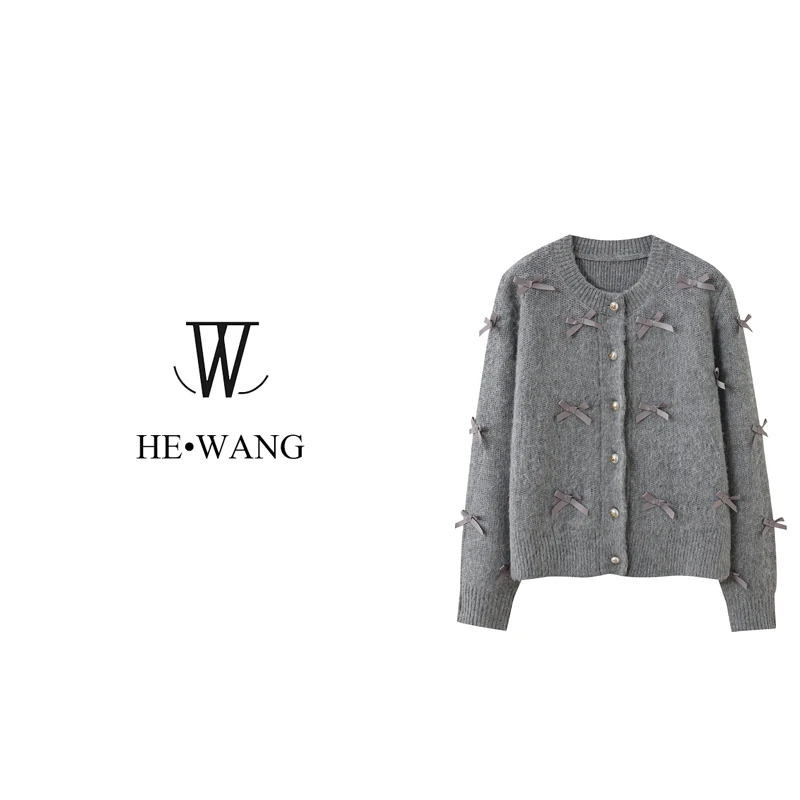 秋冬小香风轻奢时尚气质蝴蝶结毛针织衫HW-00046