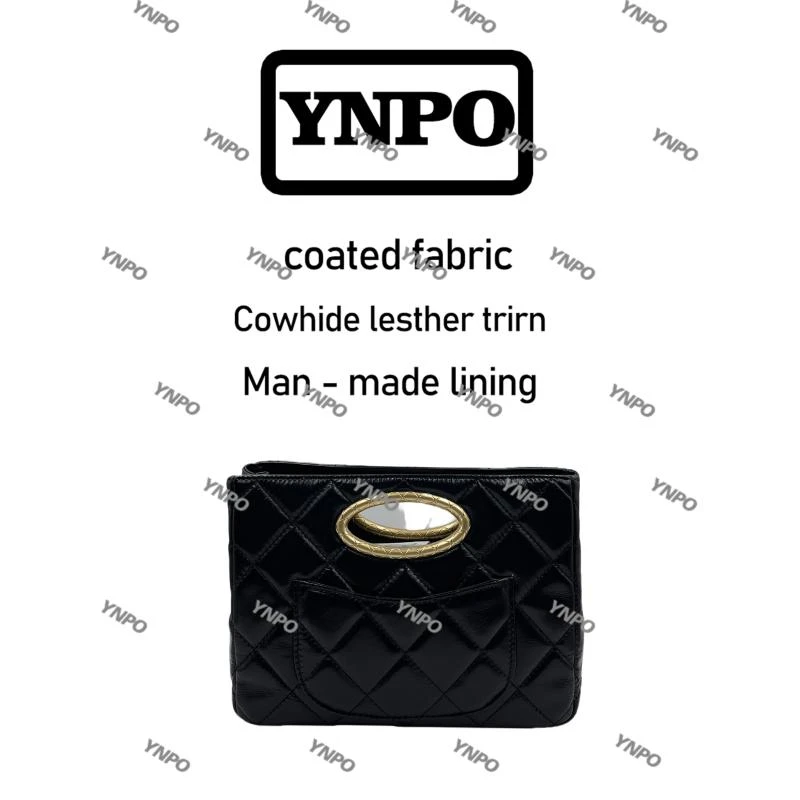 YNPO手工打造真皮女士新款包菱格手拎A10741黑色