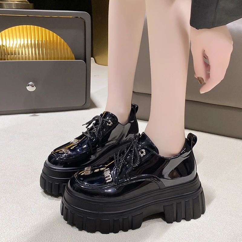 增高8厘米厚底乐福鞋英伦风百搭女款时尚系带圆头松糕单鞋矮个子