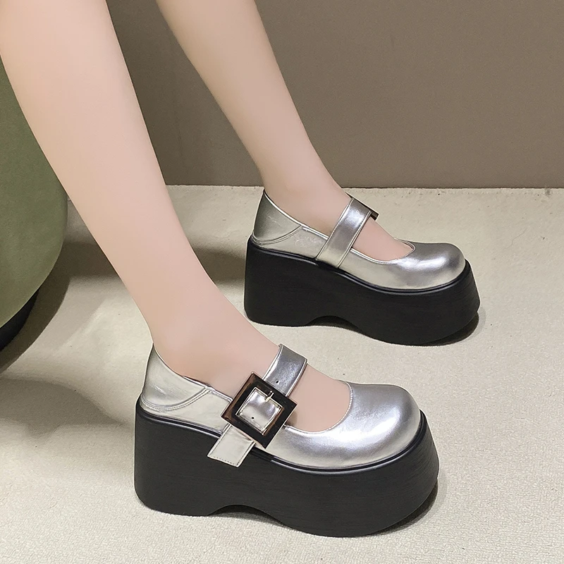 玛丽珍鞋女2024秋季新款圆头两穿小个子厚底松糕单鞋日系jk小皮鞋