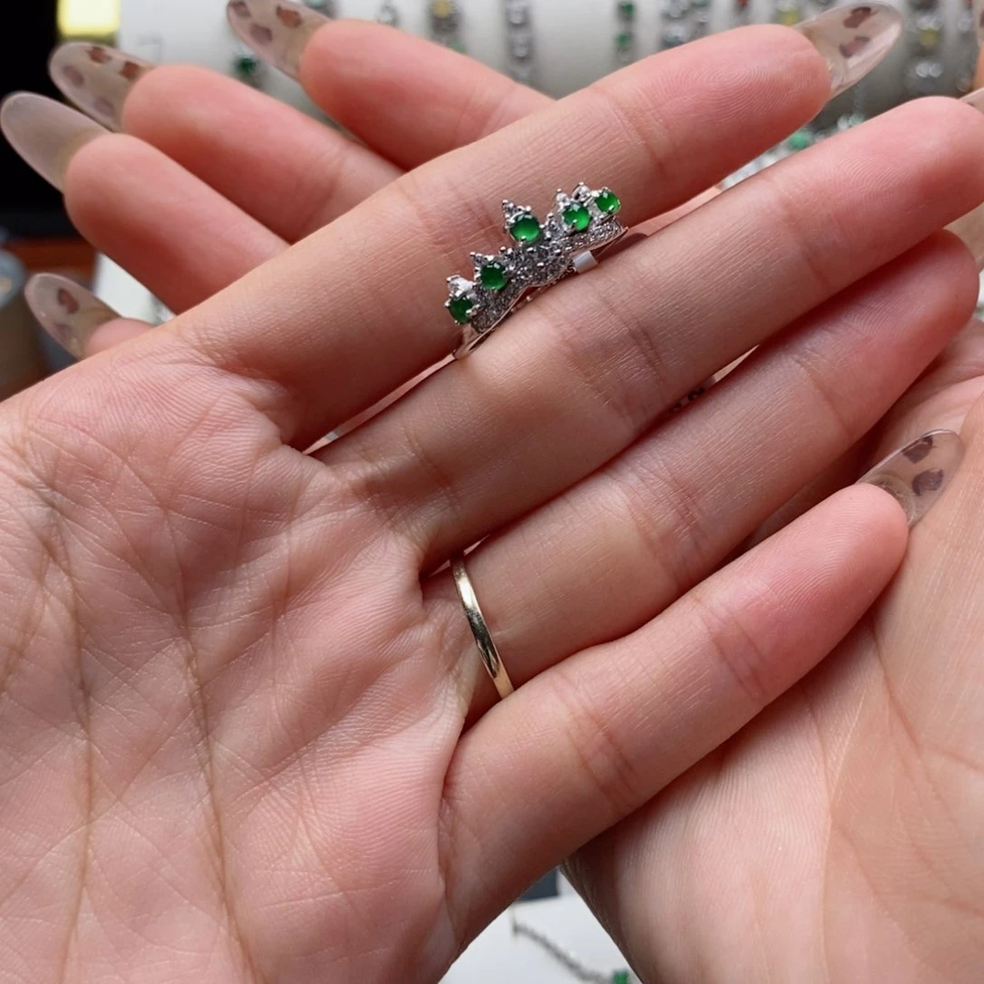 翡翠戒指银S925镀金镶嵌宠****城c c c c