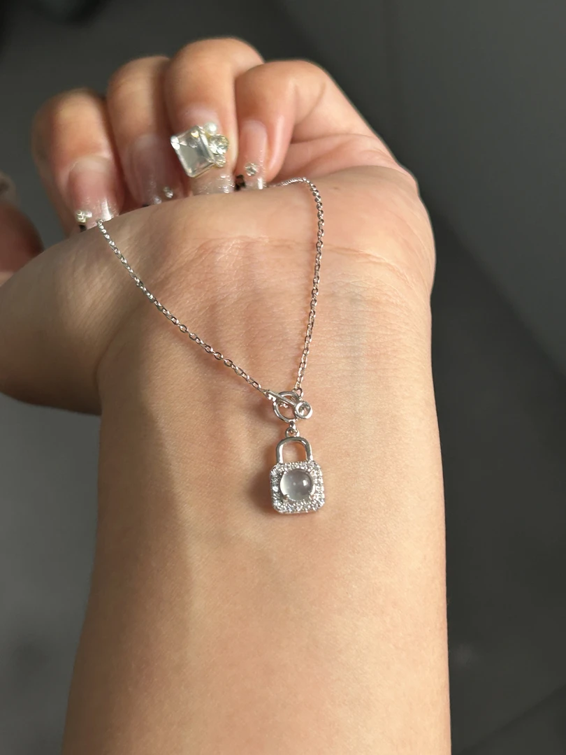 天然A货翡翠天空蓝高冰锁项链S925银镶嵌轻奢银色气质时尚百搭