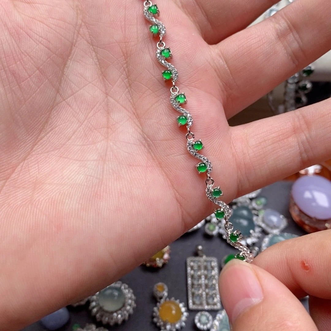 翡翠手链银S925镶嵌j k j n