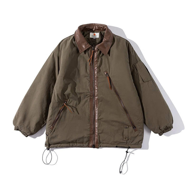 Si.na 【10/25 上新9折 12:00】复古皮质翻领拼接下摆抽绳棉衣外套