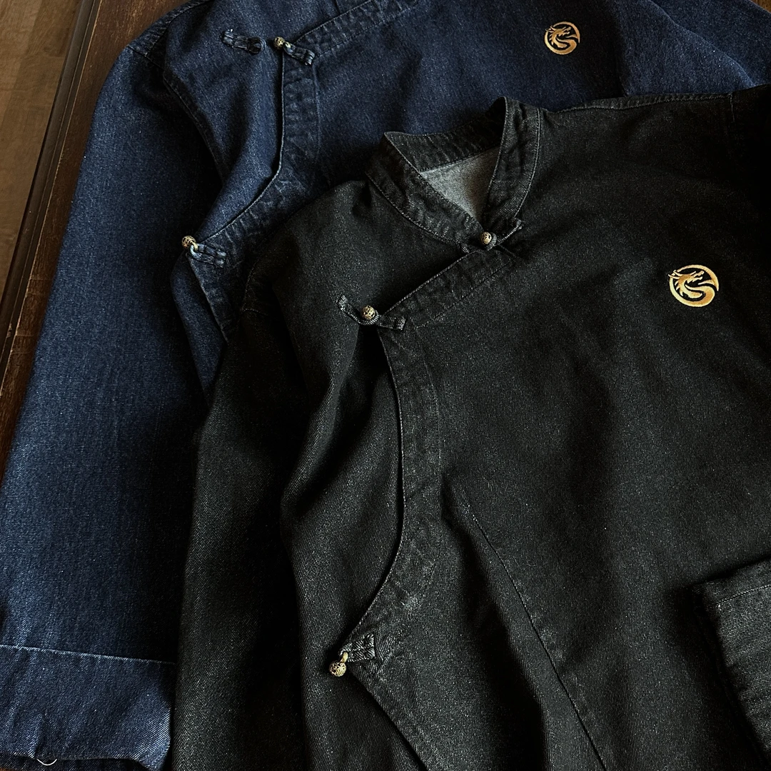 SINA 3.1112：00上新复古生肖刺绣新中式春秋牛仔斜襟长袖衬衫022