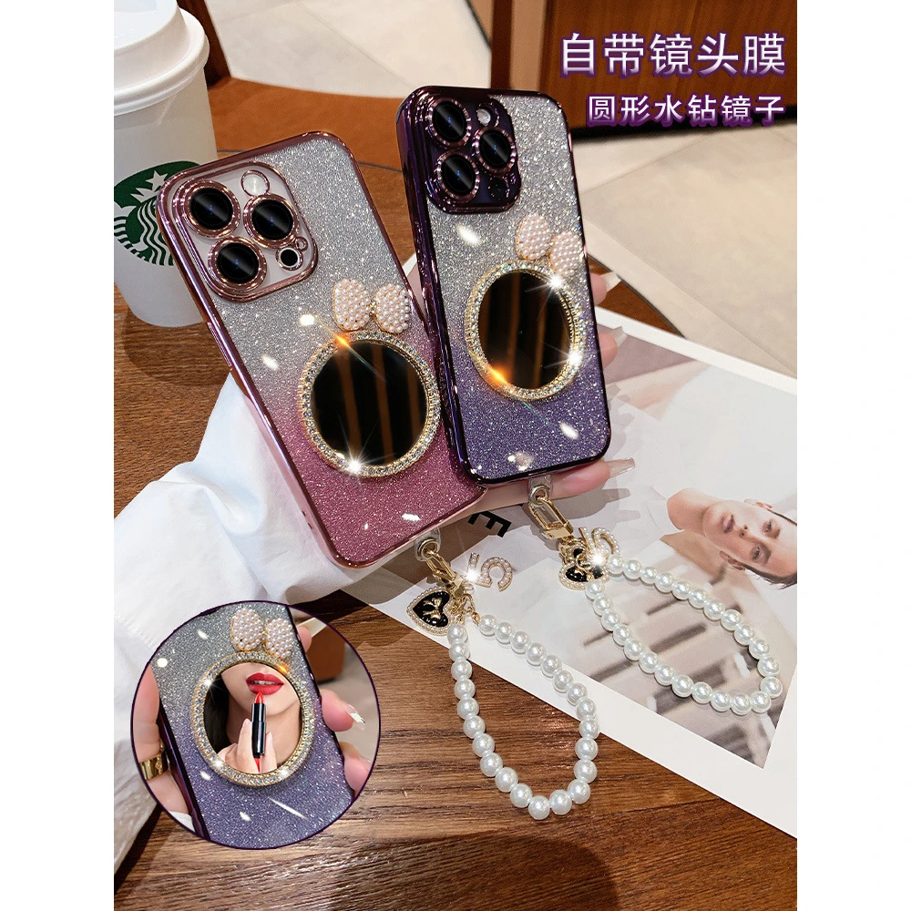 适用苹果15闪粉手机壳新款iPhone13保护套网红镜子14Promax高级感