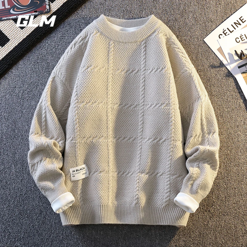 GLM秋冬慵懒风圆领潮流休闲保暖宽松加厚春秋套头毛衣 男外套