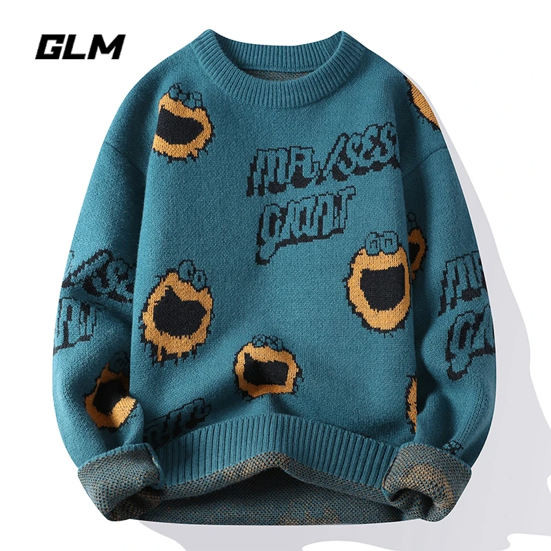 集团品牌GLM秋冬新款青少年学生潮流保暖加厚宽松套头毛衣 男外套