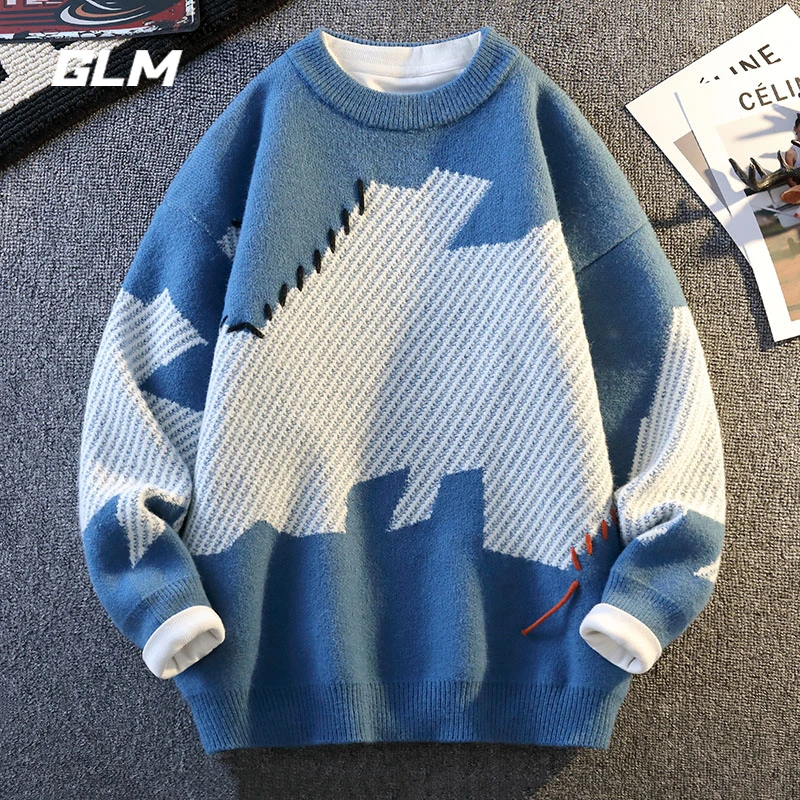 GLM秋冬慵懒风圆领潮流休闲保暖宽松加厚春秋套头毛衣 男外套