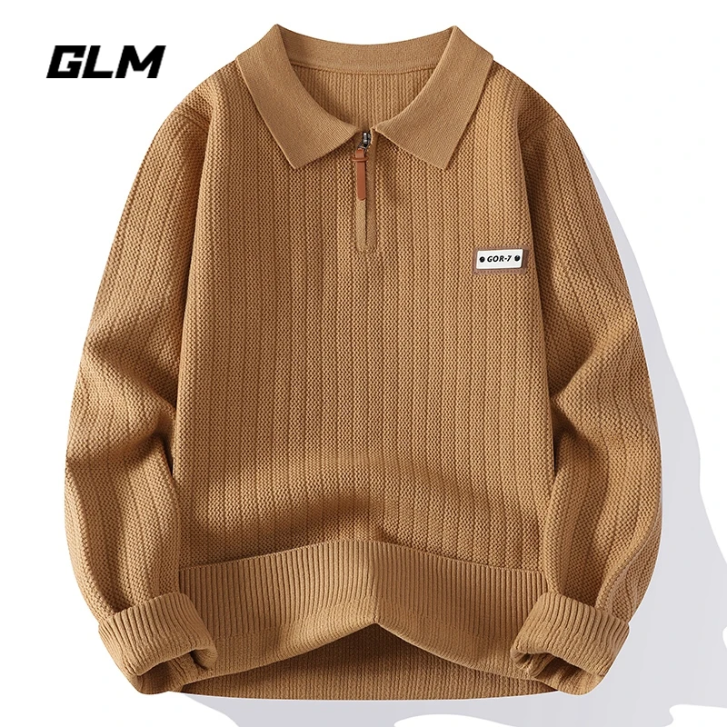 GLM秋冬季衬衫领拉链潮流带领子保暖POLO领春秋套头毛衣 男外套