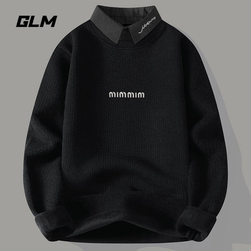 GLM秋冬季一体绒衬衫领潮流休闲保暖加绒加厚春秋套头毛衣 男外套