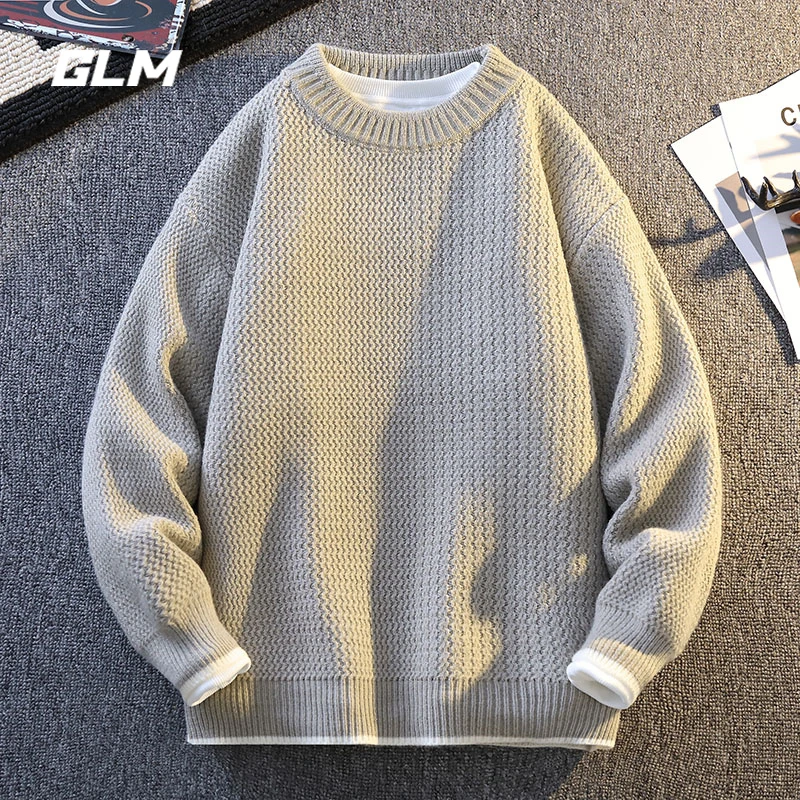 GLM秋冬季慵懒风圆领潮流休闲保暖宽松加厚春秋套头毛衣 男外套