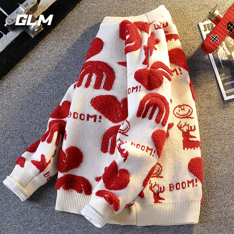 GLM秋冬新款青少年学生加厚保暖打底针织衫宽松套头毛衣 男外套