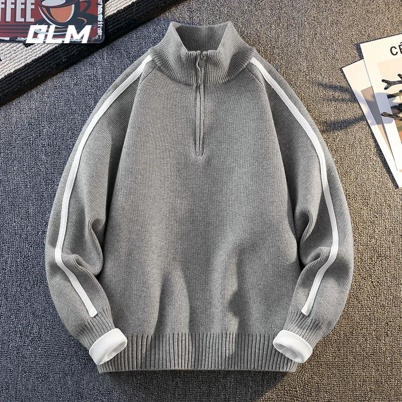 GLM秋冬季慵懒风立领拉链休闲保暖宽松加厚春秋套头毛衣 男外套