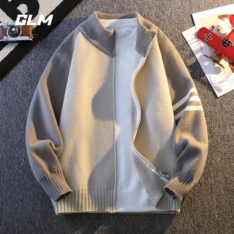 GLM秋冬季慵懒风开衫潮流高级休闲立领宽松拉链春秋毛衣 男外套
