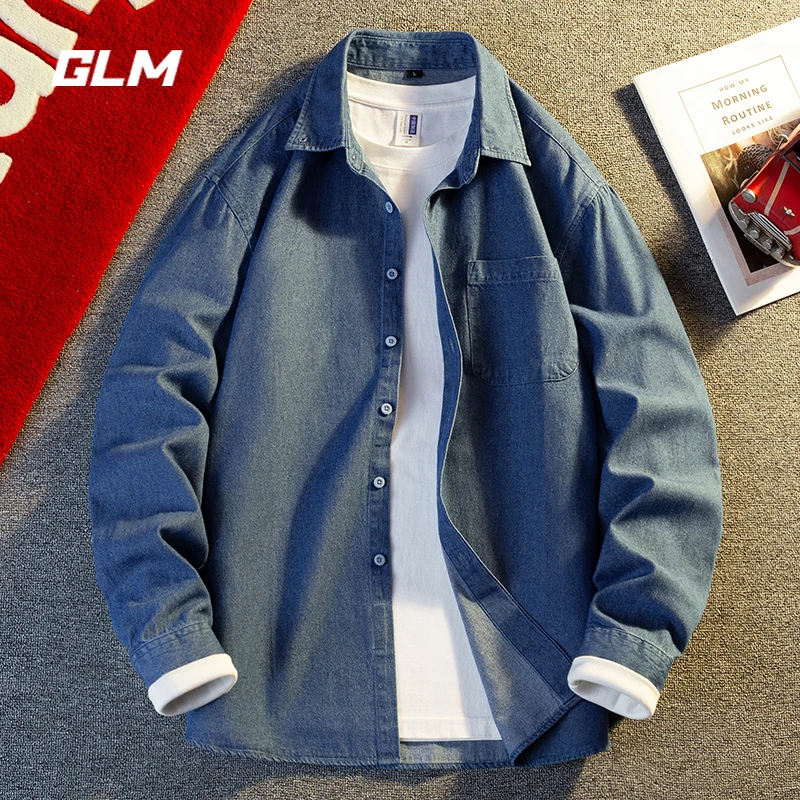 GLM春季潮牌日系寸衫复古高级感纯色美式休闲宽松长袖衬衫外套 男
