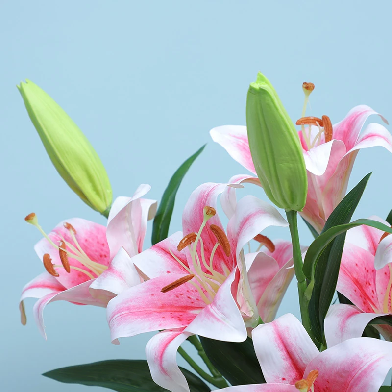 【香水百合】手感保湿3头百合花 仿真花 婚礼家居清新装饰花摆件