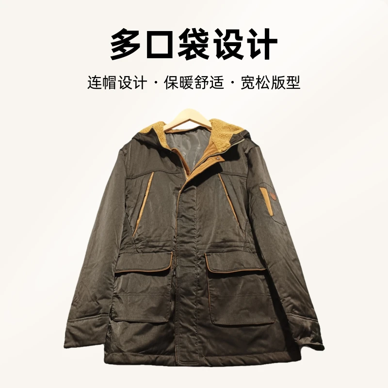 欧版潮牌工装连帽棉衣男秋冬季2024新款帅气休闲外套潮流棉服男装