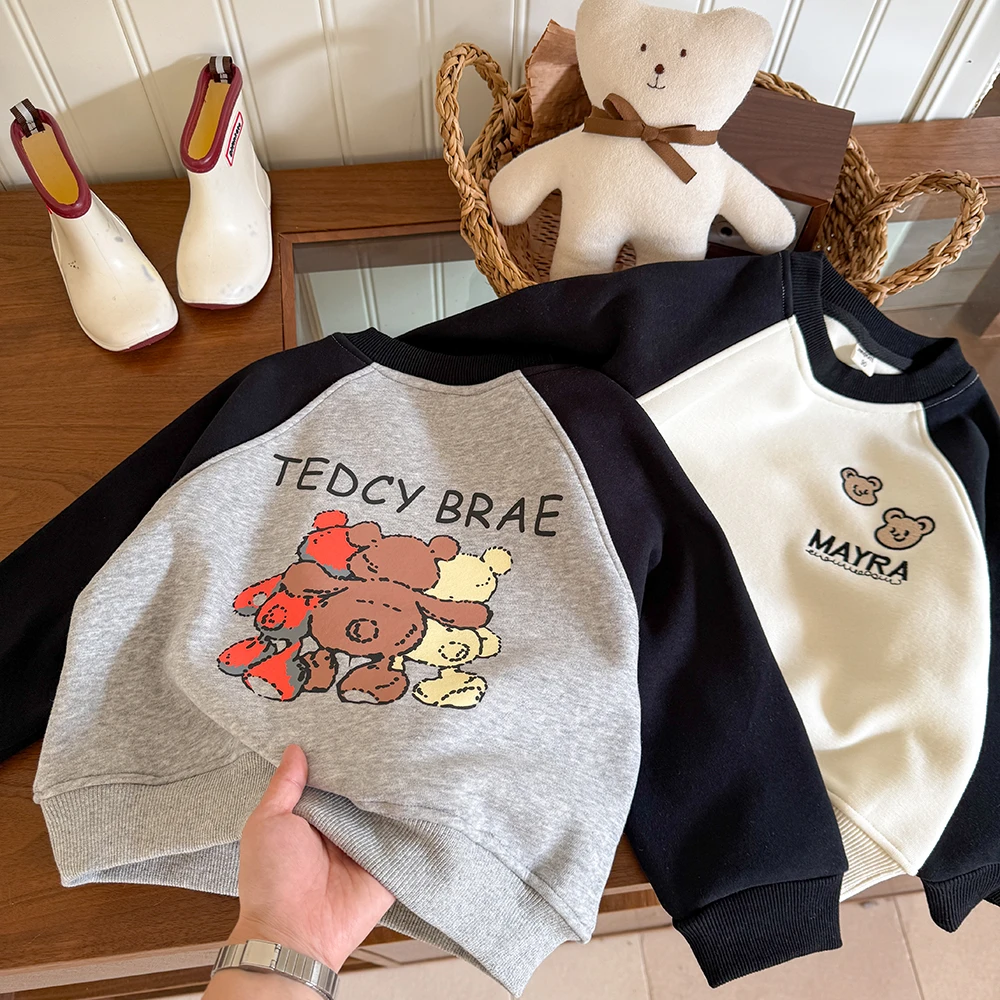 儿童加绒卫衣2024新款秋冬装男童加绒卫衣韩版洋气宝宝长袖上衣潮