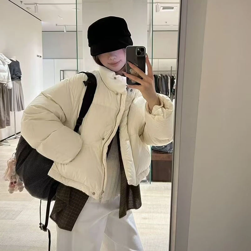 清货新款韩版立领90白鸭绒羽绒服女冬款宽松加厚保暖面包服24N660