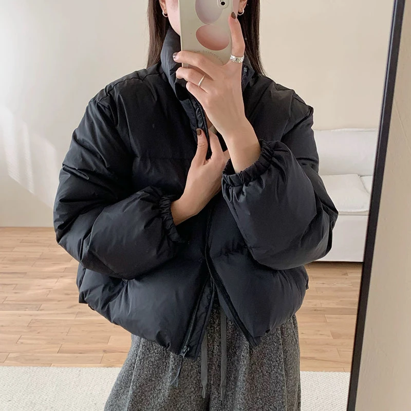 福利here's90白鸭绒羽绒服女小个子短款立领加厚保暖面包服199056