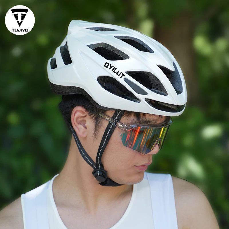 TUJIYD自行车骑行头盔男风镜尾灯一体透气公路车头盔山地自行车女