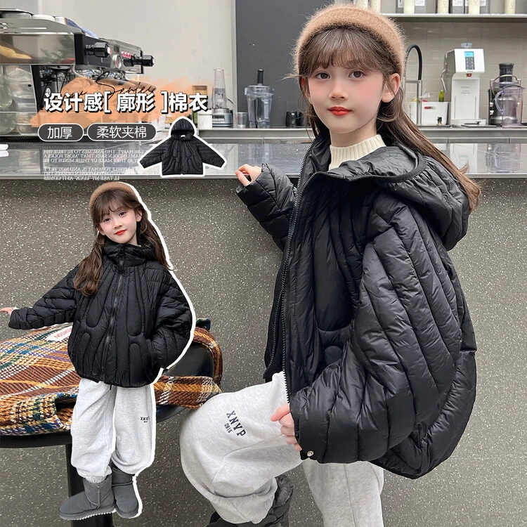 女童棉衣亲子装2024秋冬款大童时髦洋气连帽加厚冲锋衣冬季棉服