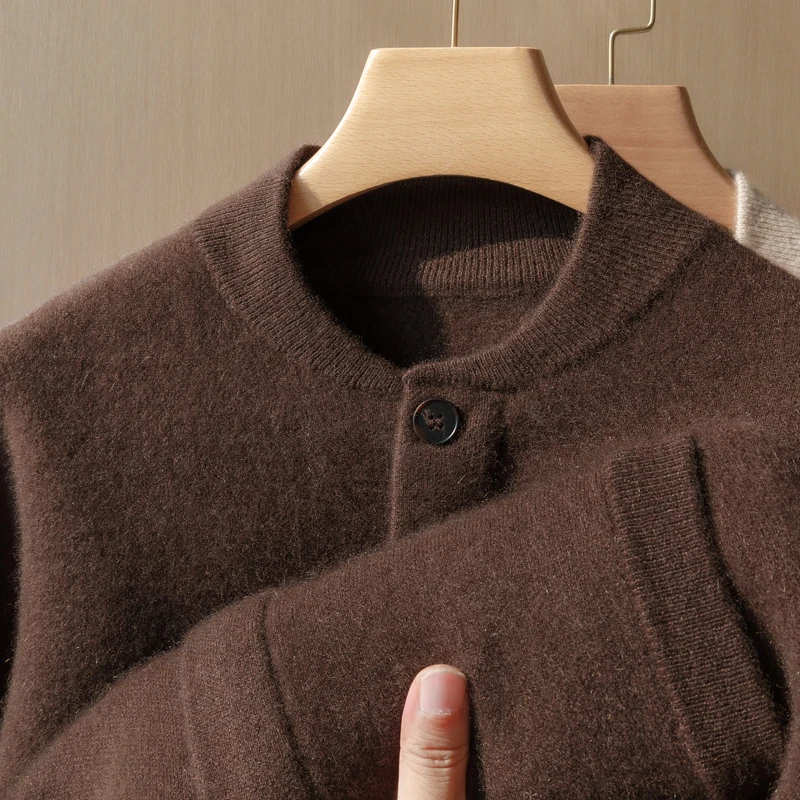 不议价】毛衣650克纯羊绒12针棒球领针织双面织长袖加厚款带兜开衫