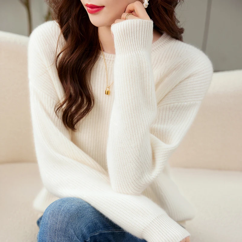 【小禾款】女士纯小山羊绒400克7针双股加厚圆领元宝针圆领长袖绒衫