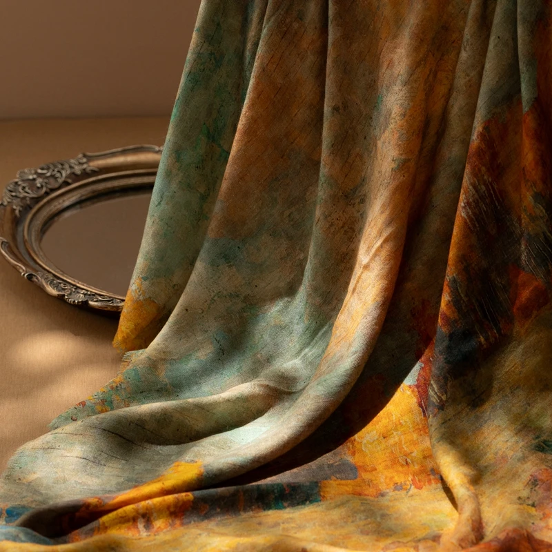 【不议价】秋冬110克纯山羊绒水溶油画胡杨林四季搭配羊绒披肩围巾