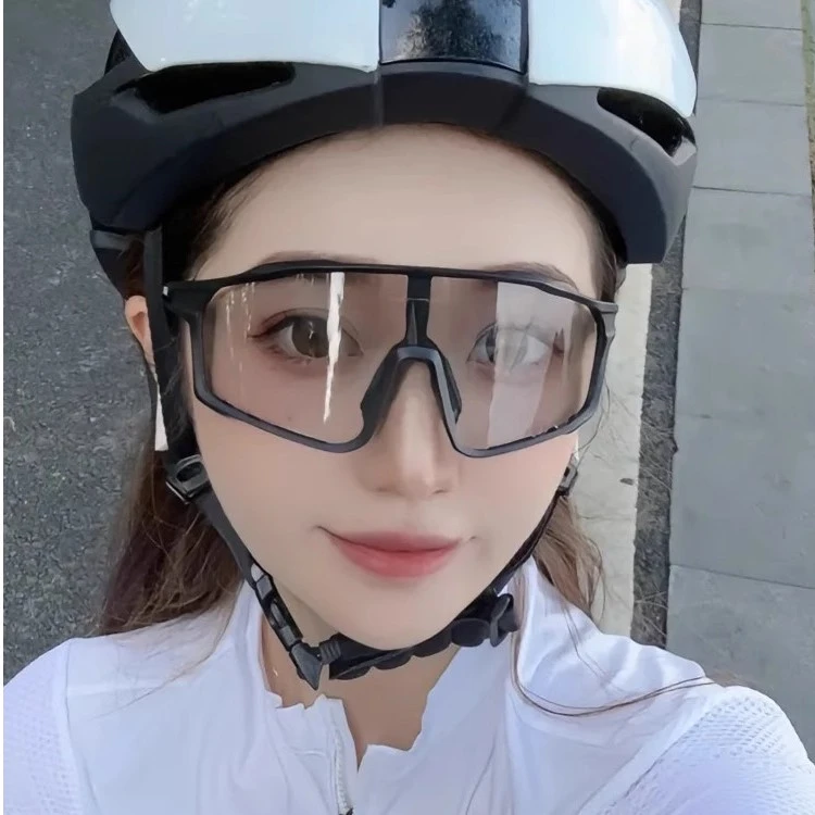 感光变色骑行墨镜大框防风沙自行车防紫外线偏光太阳镜男女一体式