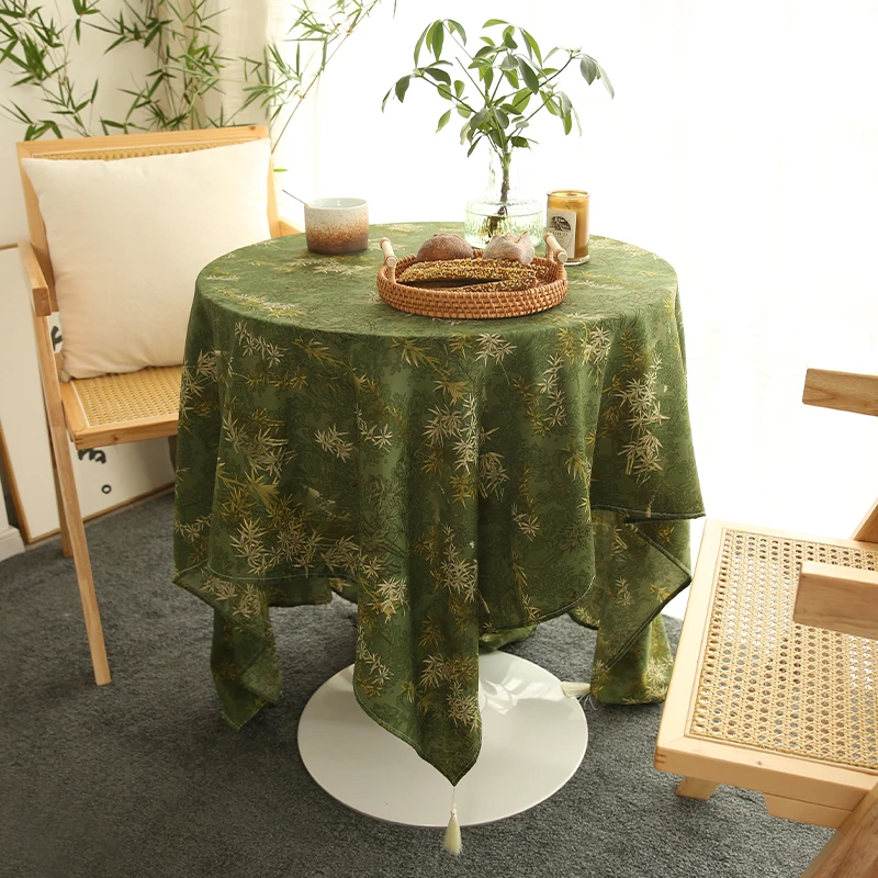 涧影竹摇新中式印花桌布古典雅致流苏餐桌布长方形茶几圆桌台布