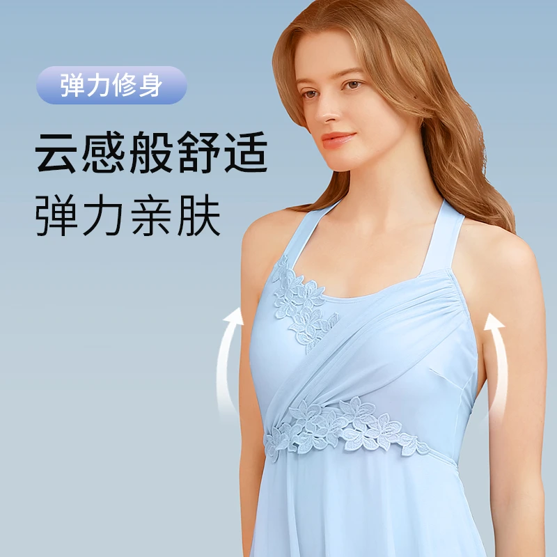 卜美新款术后专用义乳泳衣植物印花蕾丝款泳衣连体式泳衣裙女7801