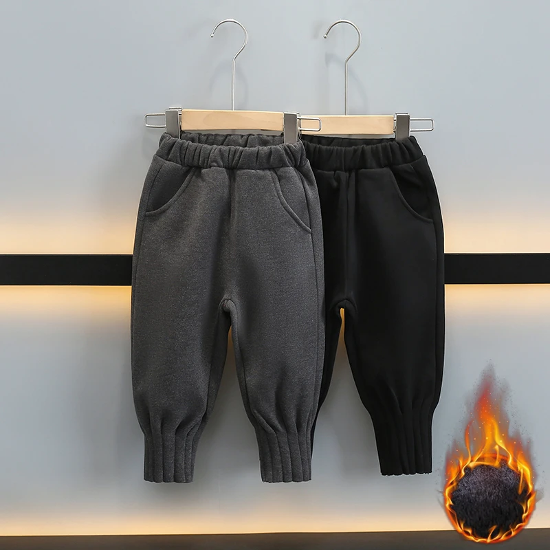小童秋冬加绒裤子2024新款男女童酷帅洋气加厚哈伦裤宝宝冬季绒裤