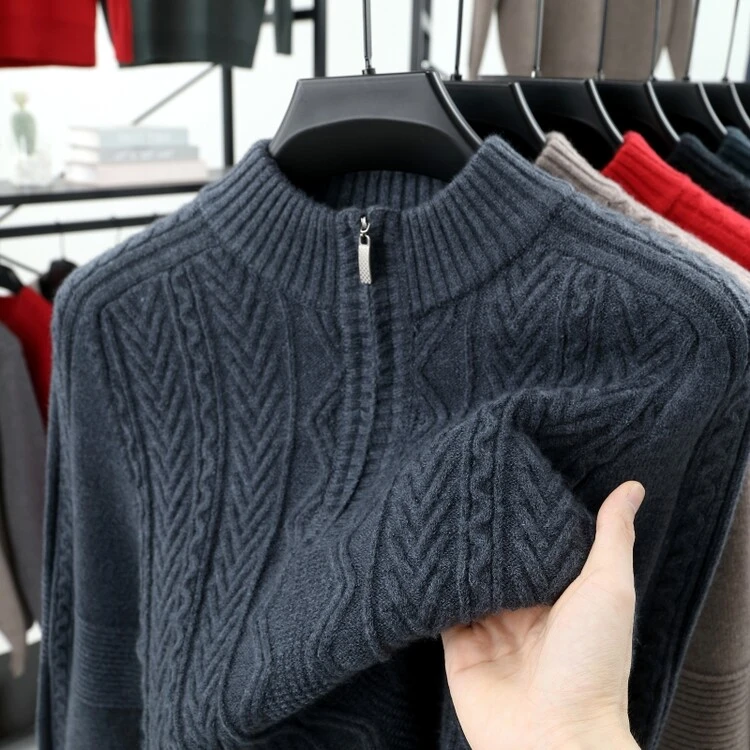【专柜正品】男士秋冬季加厚重磅提花工艺保暖100%羊毛衫针织衫毛衣