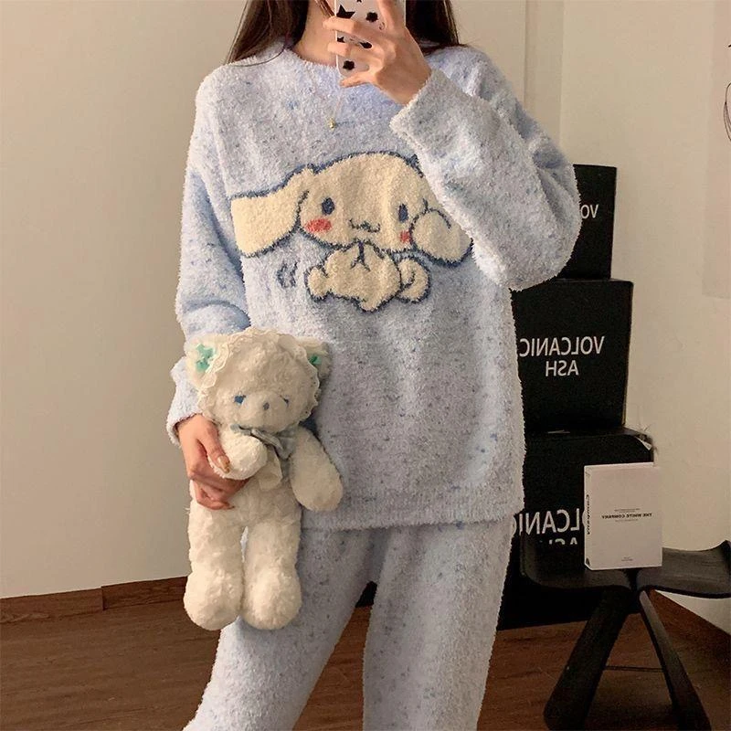 睡衣女冬季软绵绵可爱卡通大耳狗2024新款加厚加绒保暖家居服套装