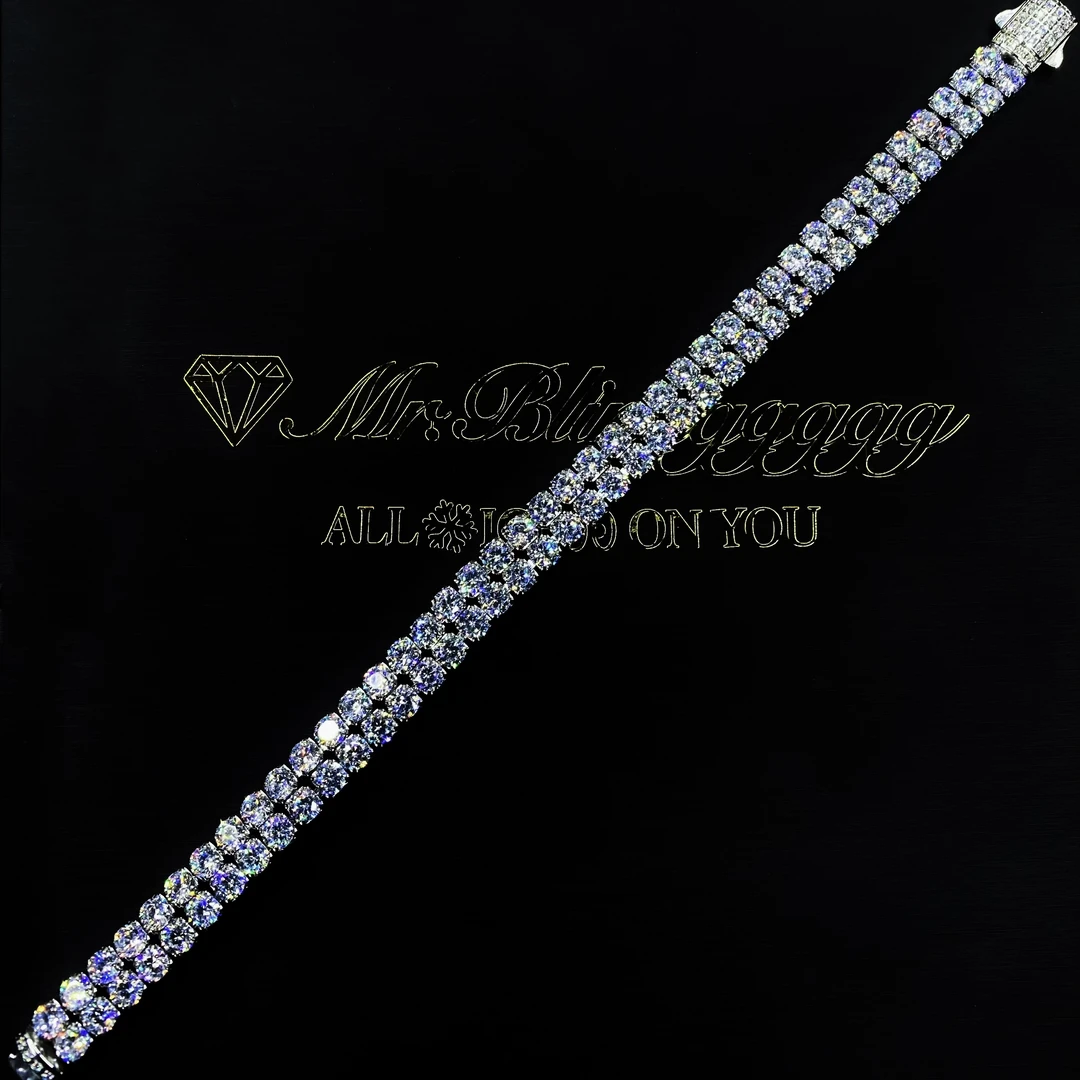 钛钢合成锆石手链 Mr.Blingggggg欧美嘻哈双排钻不掉色网球手链