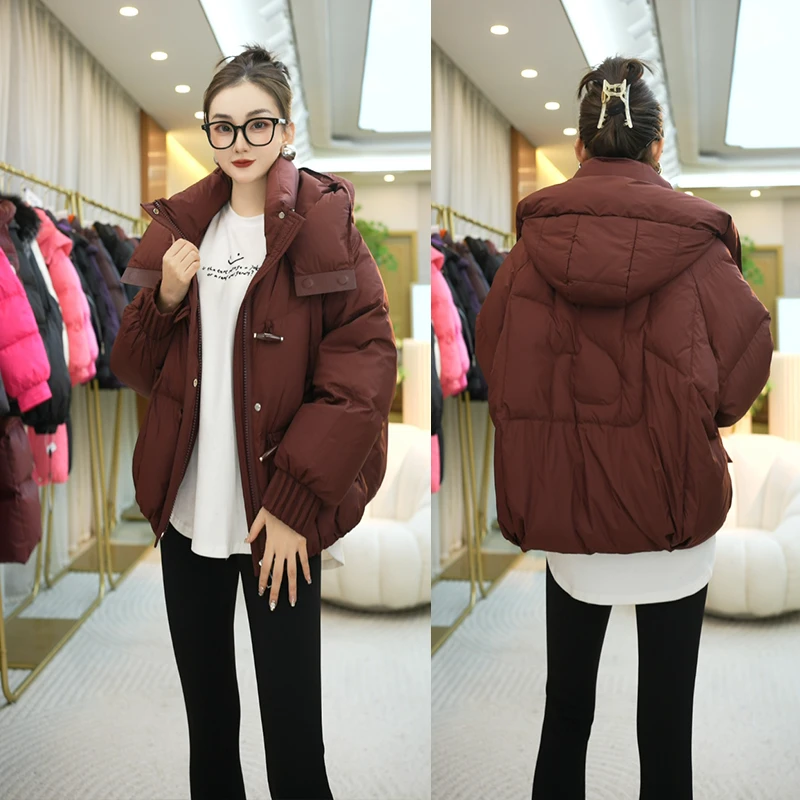 蝶梦菲新国标90白鸭绒短款羽绒服2024冬季新款爆款面包服加厚外套