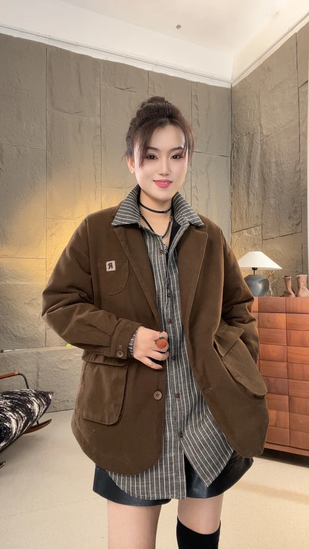 素格【9101-1】定制款西装领夹棉棉衣外套零下过冬既有风度又有温度