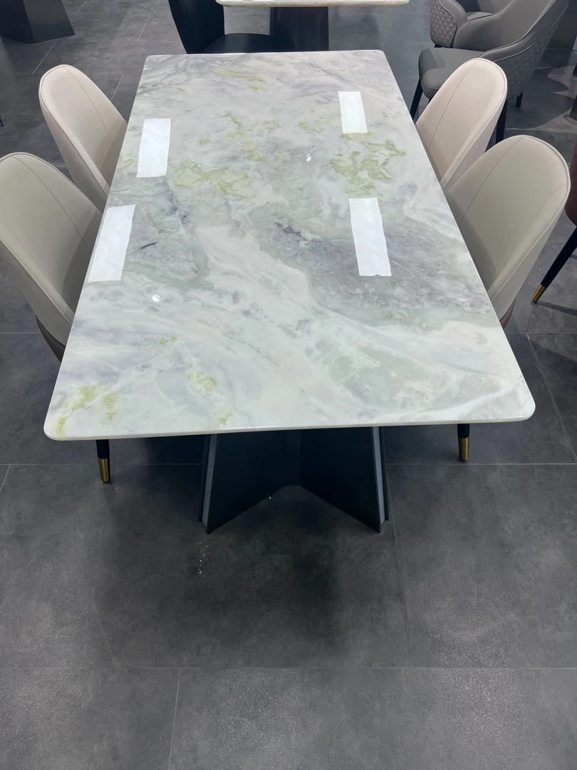 普拉达灰大理石奢石餐桌简约意式家用大小户型长方形奢石吃饭桌子