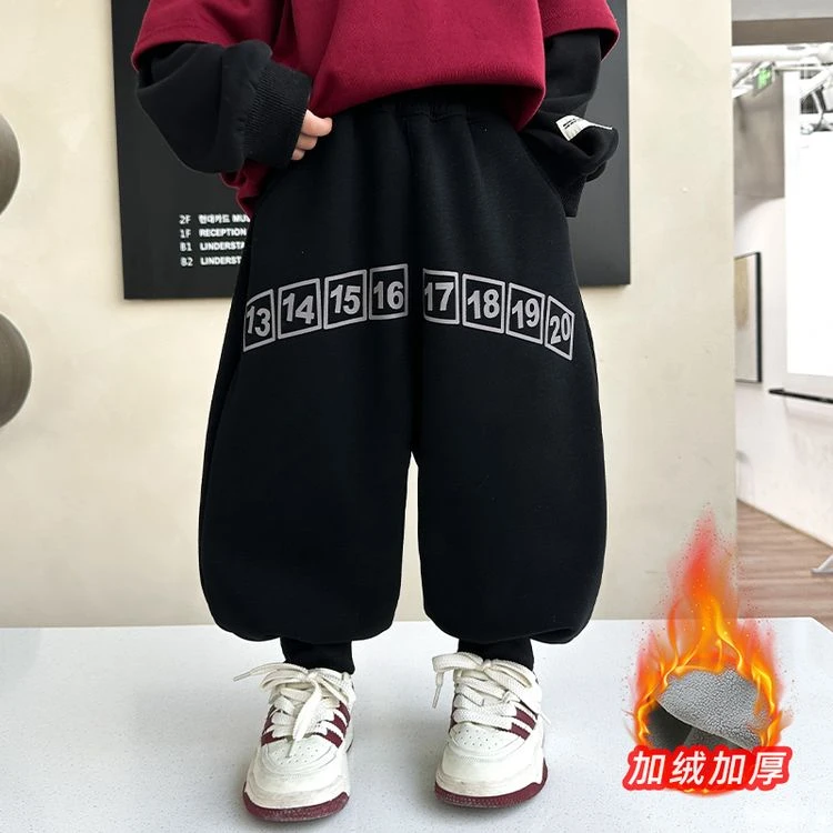 男童加绒裤子一体绒儿童卫裤加厚男孩运动裤宝宝保暖长裤2024新款